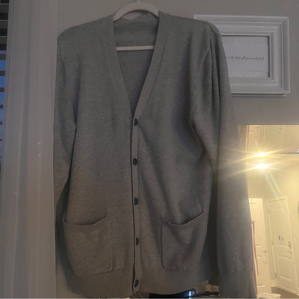 long gray button down cardigan sweater - Picture 2 of 7